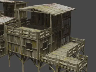 Modular wooden house Free low-poly 3D model