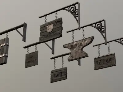Fantasy Shop Signs Low-poly 3D model