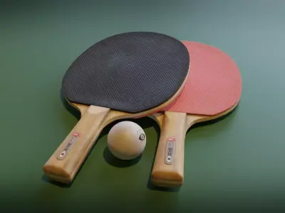 Ping Pong Racket and Ball Set Low-poly 3D model