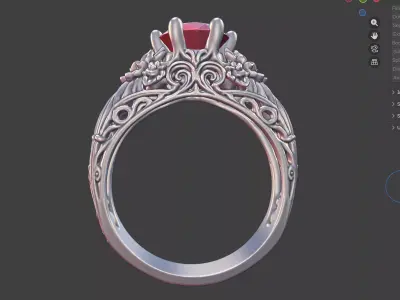 FLORAL SCROLLWORK SINGLE-GEMSTONE ENGAGEMENT RING 3D print model
