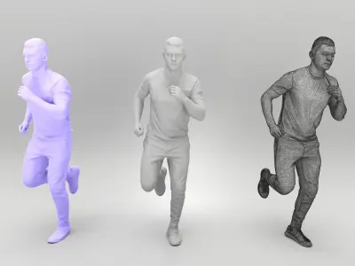 Man in orange t-shirt running 435 Low-poly 3D model