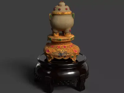Chinese jade pot figurine Low-poly 3D model