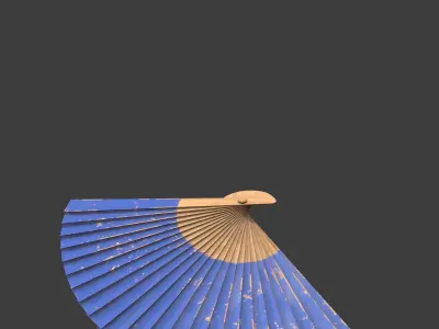 Blue Wooden Handheld Fan Low-poly 3D model