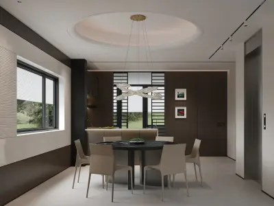 Modern Open Plan Living and Dining Room Interior 3D model