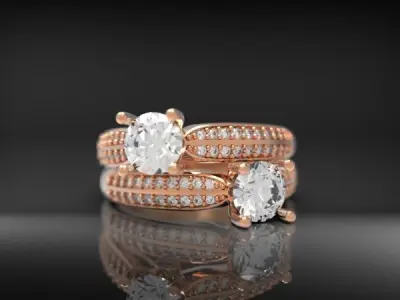 Double Row Pave Solitaire Ring Free 3D print model