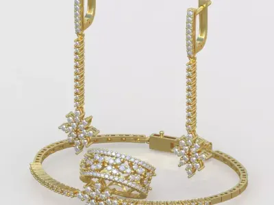 Ring Bracelet and  Earring Set 3D printable model 0060 3D Model Pack