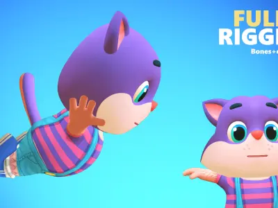 Cat Kitty Animated Rigged Low-poly 3D model