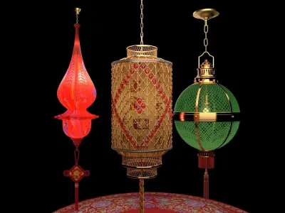Chinese red lanterns 3D model