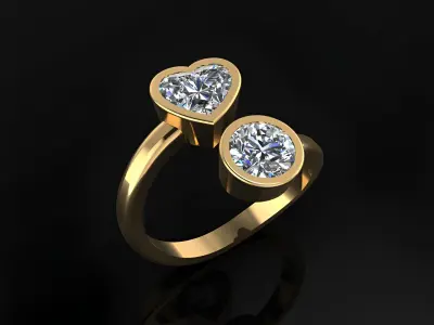 Ring with Round and Heart Stones 3D print model