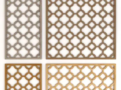 Wood Arabic Islamic pattern decorative grill screen 3D model 7