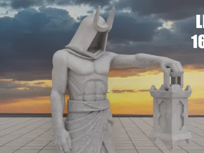 Mystic Guardian Statue with Lantern Low-poly 3D model