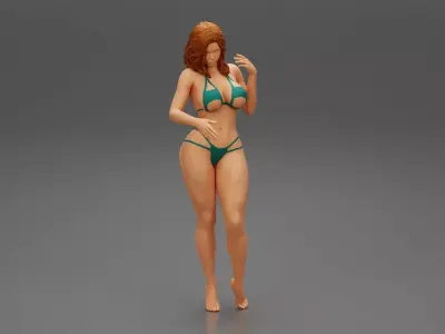Beautiful young woman in bikini on the beach 3D print model
