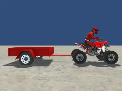 LowPolyQuadBikeWithTrailerandRider-2 person riding atv with t... Low-poly 3D model