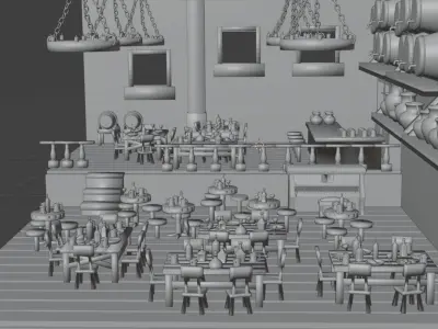 Medieval bar Low-poly 3D model