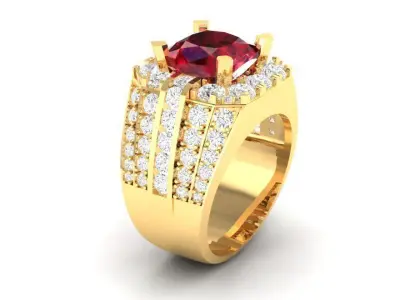 Luxury Ruby Parallel Band Ring for Men 189 3D print model