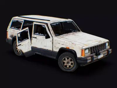 Wrecked Old Jeep Rusty White Destroyed Car Broken Van SUV 4x4 Low-poly 3D model