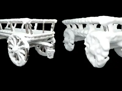 Wooden cart covered with snow 01 3D model