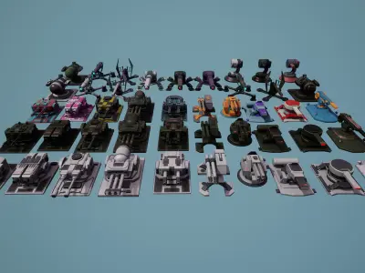 Heavy Stationary Guns Pack Low-poly 3D model