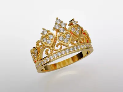 Crown ring with diamonds 3D print model