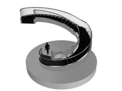 Spiral Stairs with Stringer Treads Railing Landing and Handrail 3D model