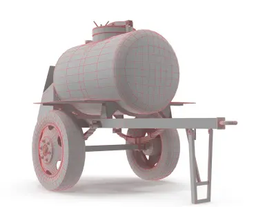 Barrel trailer for kvass and beer Low-poly 3D model