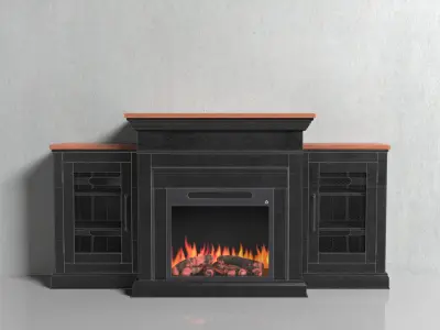 Black wooden Fireplace Low-poly 3D model