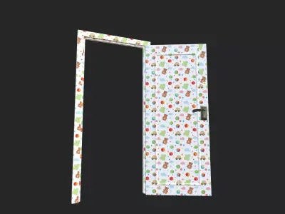 Cute Kids Room Door Teddy Bear and Car Pattern 3D model