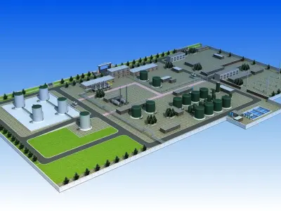 Wastewater Treatment Plant Low-poly 3D model