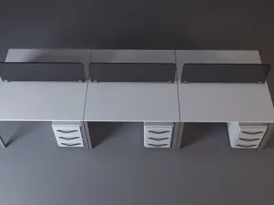 Workstation office desk with three drawers 3D model