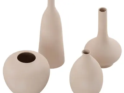 Set 4 Beige White Ceramic Rustic Vase 3D model