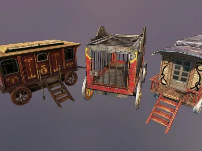 Horror circus vagons Low-poly 3D model