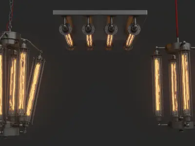 Industrial Steampunk Ceiling Loft Lamps Pack 3D model