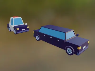 Low Poly Cars car on grassy field Low-poly 3D model