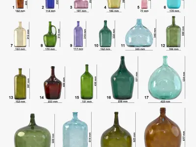 Collection of Vintage Glass Bottles 3D model