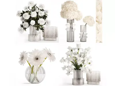Set of bouquets Hydrangea Gerbera Peonies Iris vase 424 3D model