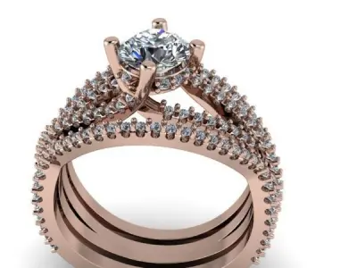 Modern Split Hidden Halo Bridal Matching wedding Bands 3D print model