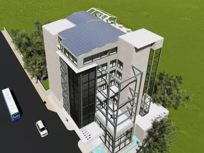 3D Render building with solar panels 3D model