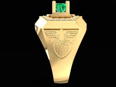 Luxury Hexagon Green Gemstone Men Ring 3D Model 2256 3D print model