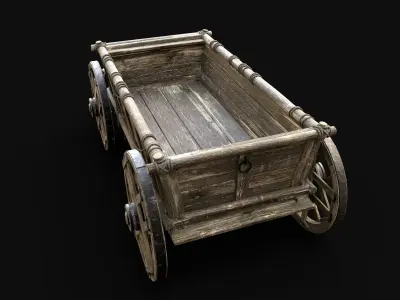 CART WAGON HORSE CAR CARGO TRANSPORT WOODEN MEDIEVAL CARRIAGE Low-poly 3D model