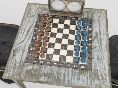 chess set and table chair model Low-poly 3D model