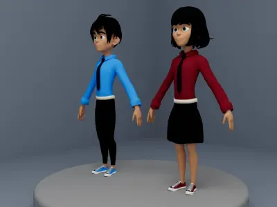 Cute Boy and Girl 3D model