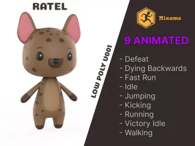  Ratel low poly animated v001 Low-poly 3D model