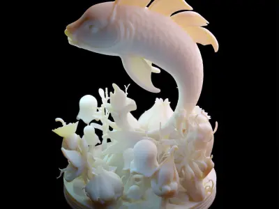 Elegant Koi Fish and Underwater Flora 3D print model