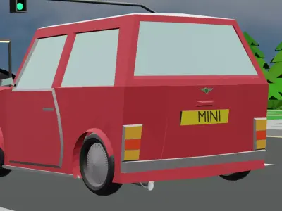 stylized classic hatchback inspired by Mini Cooper Low-poly 3D model