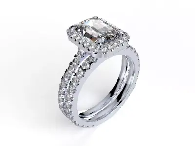 Bridal Set Engagement Ring  With Shadow Band Model- CC95 3D print model