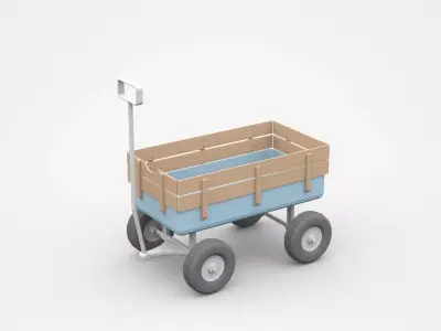 Wooden Cart On Four Wheels 3D model