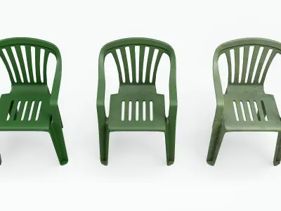 Garden Plastic Chair Green - 3 Versions Low-poly 3D model