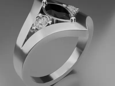 Noctis Argentum 3D Model of a Silver Ring with Onyx and Diamonds 3D model