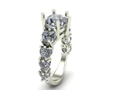 Engagement Ring With Shape Of Cushion Square and Heart Diamond  3D model