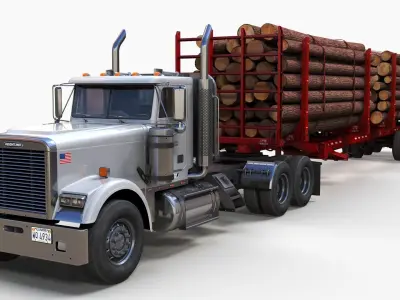 Freightliner Classic logger semitruck Low-poly 3D model